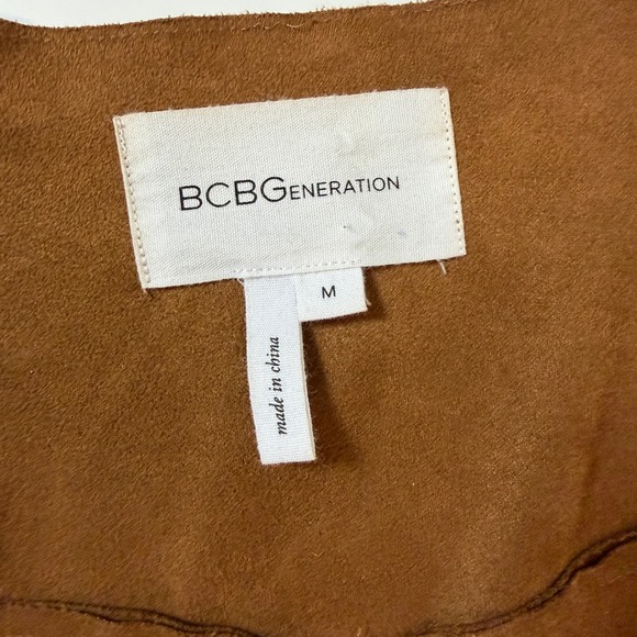 BCBGeneration Women Medium Cognac Faux Suede Tan Boho Fringe Open Blazer Western - Picture 4 of 9